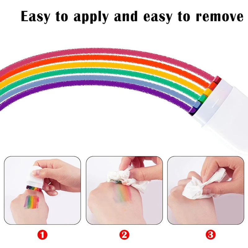 A50I Rainbow Face Body Paint-Gay Pride Day Flag Face Paint-LGBT Rainbow Stripe Crayon For Gays Pride Day