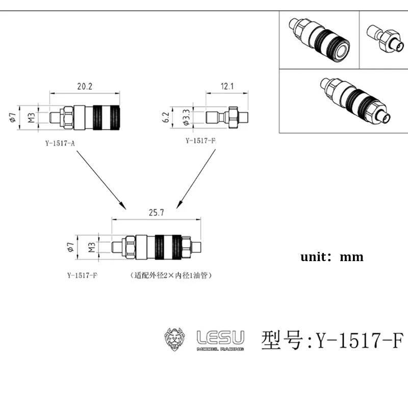 RC 1/14 Metal Quick-Release Conversion Connectors 2x1mm/ 2.5x1.5mm Spare for Tamiya Hydraulic Excavator Loader Truck DIY Parts
