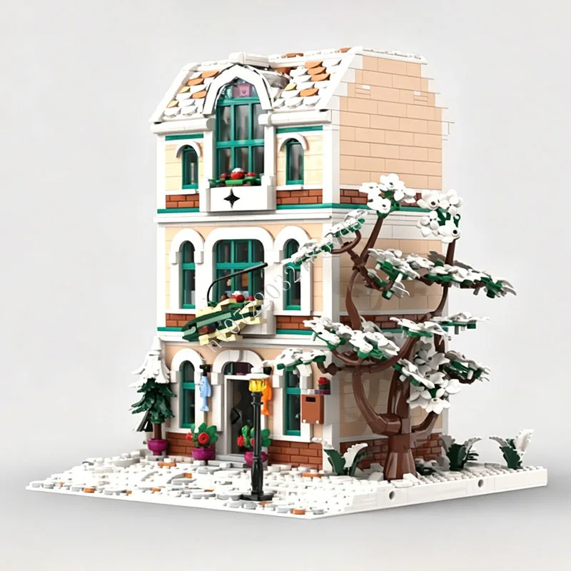2998 PCS Winter Fishing Store Street House Blocks DIY Collectible Model Gift For Adult Collectors Birthday Xmas Home Table Decor