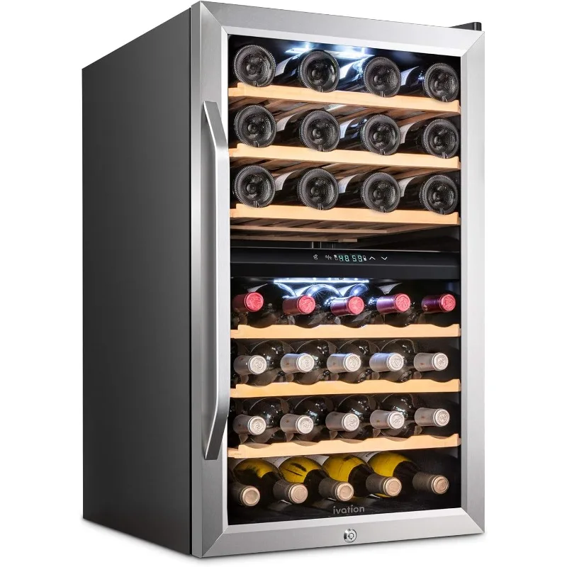 

43 Bottle Dual Zone Wine Cooler Refrigerator w/Lock | Large Freestanding Wine Cellar For Red, White, Champagne & Sparkli
