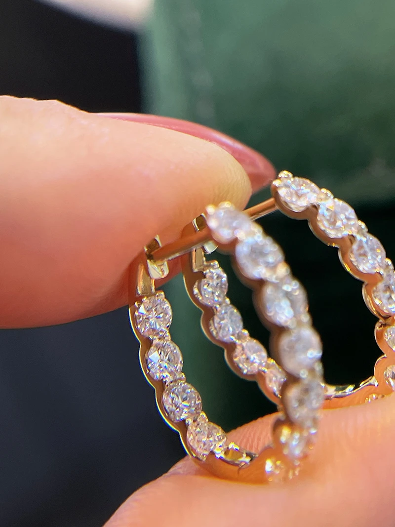 LUOWEND 100% 18K White/Yellow Gold Earrings Luxury Design 1.12carat Real Natural Diamond Hoop Earrings for Women Fine Jewelry