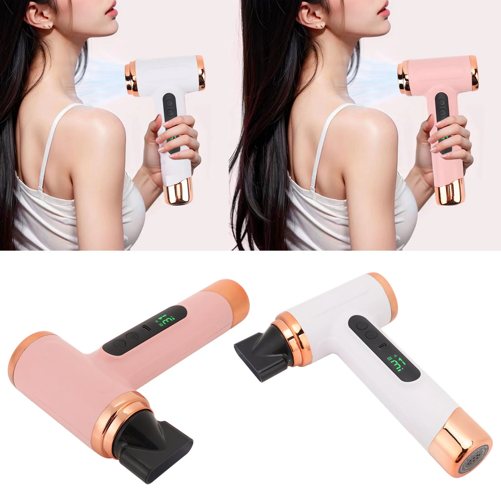 Hot and Cold Air Hair Dryer USB Rechargeable Ergonomic Grip Portable Hair Dryer 15000mAh Lightweight 200W for Dormitory