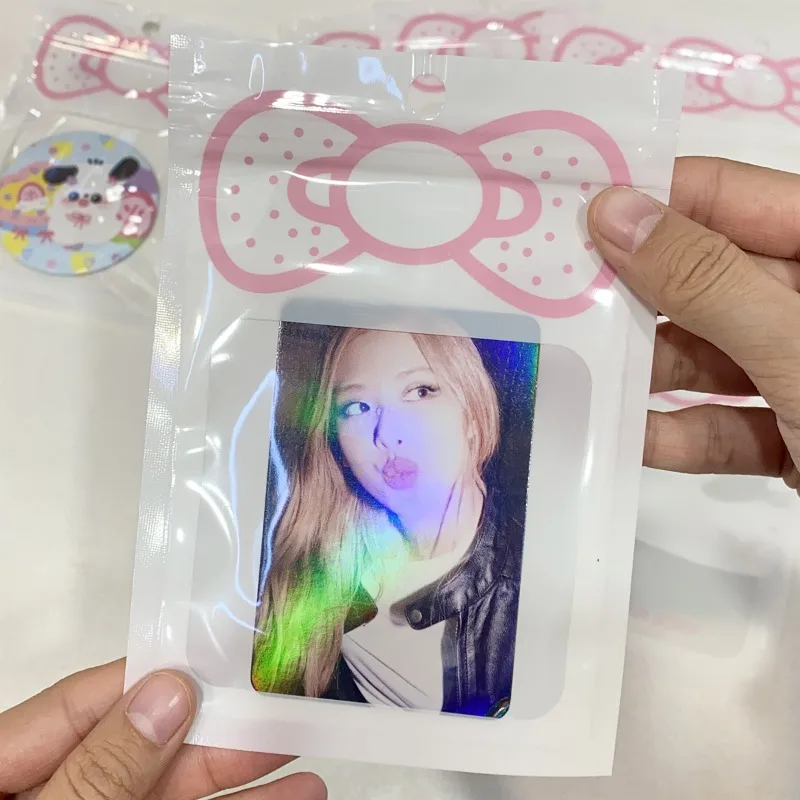 Imagem -04 - Coreano Ins Bonito Arco Rosa Transparente Ziplock Bolsa Kpop Estrela Cartão de Foto Faça Você Mesmo Embalagem Bolsa de Armazenamento Cartão Titular do Cartão à Prova de Poeira 10 Peças