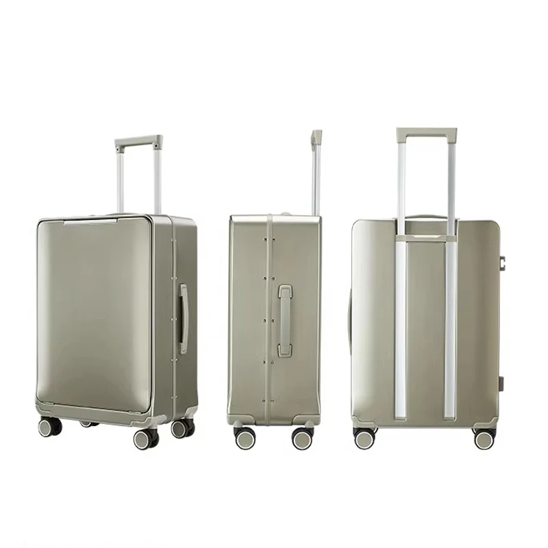 New Suitcase Aluminum Frame Front Opening Luggage Business Password Trolley Case 20/24 Inch Durable Travel Bags Unisex Suitcases