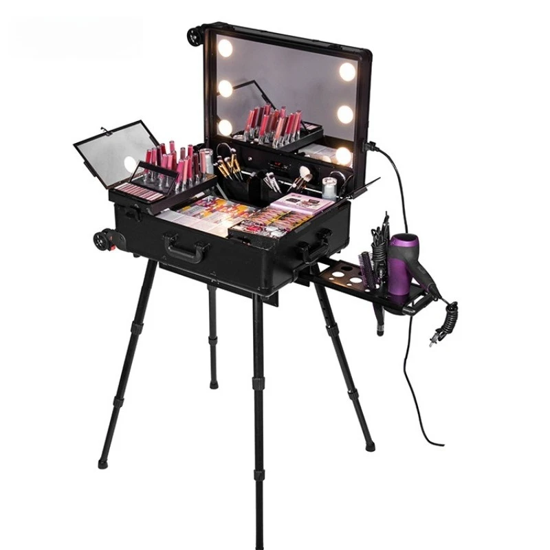 

Aluminum alloy universal wheel, beauty bracket, tie rod with lamp cosmetic case
