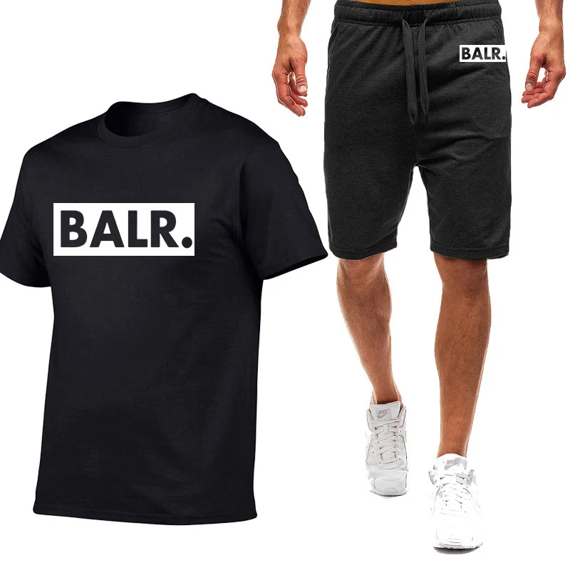 BALR 2023 Summer New Brand Men Stly Solid Classics Nine Color Printing Short-sleeved Set Simplicity Fashion Casual Breathable