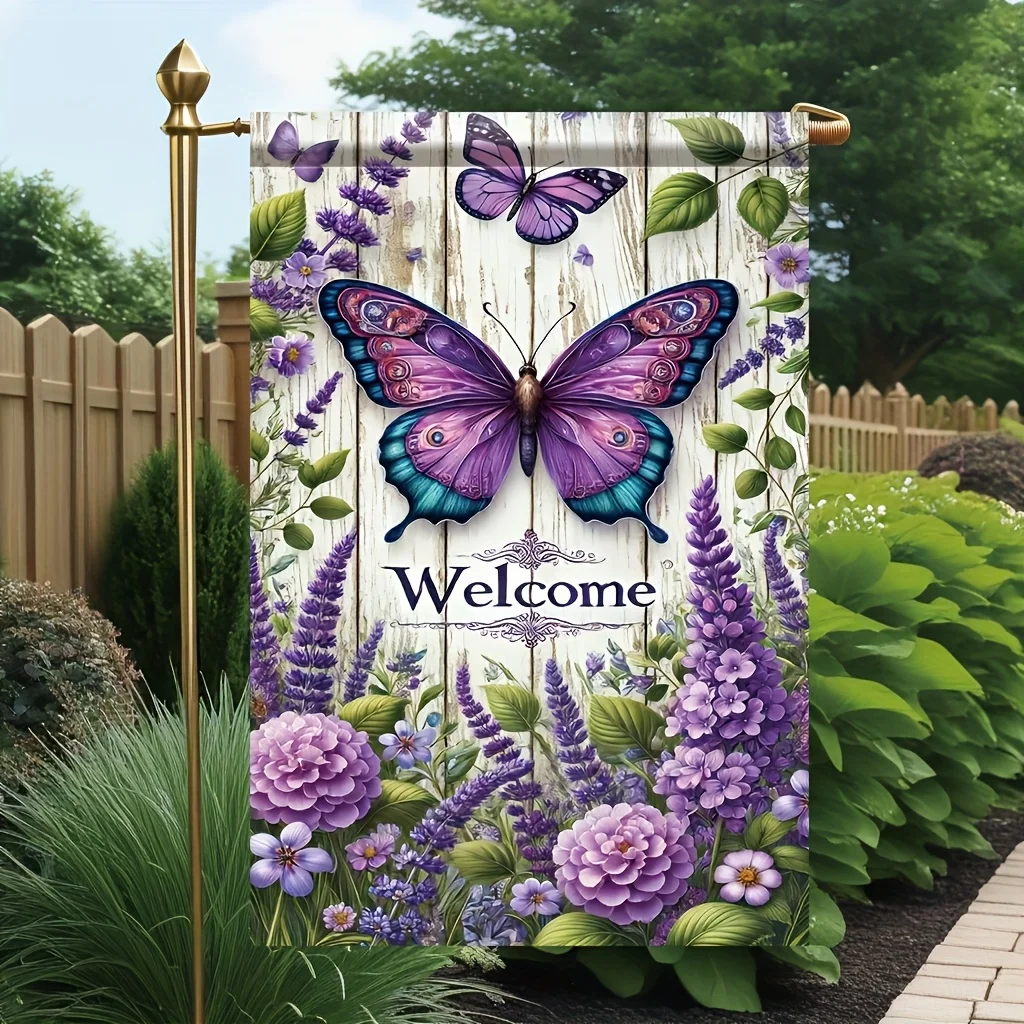 VIKAMA Country-Style Butterfly Welcome Garden Flag, Suitable For Lawn And Home Decoration Garden Flags, Outdoor Decoration