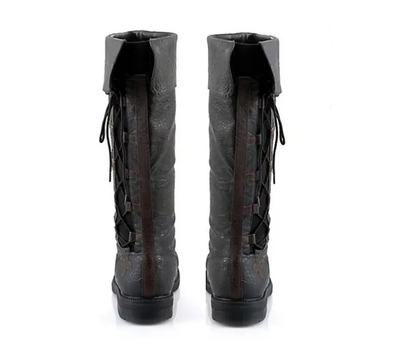 Erwachsenen-Gothic-Mittelalterliche Retro-PU-Lederstiefel Unisex Steampunk-Schuhe Renaissance-Cosplay-Piraten-Krieger-Vintage-Stiefel – Detail 3