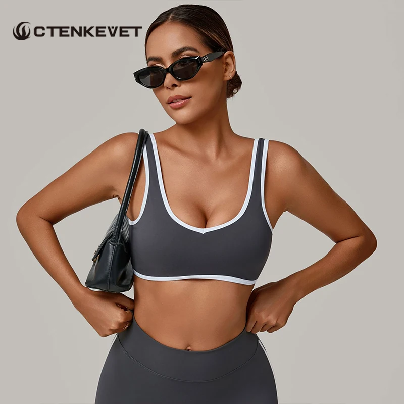

Ctenkevet Women Color Clash Crop Top Gym Quick-Dry Bra Female Outdoors Running Sports Underwear Woman Sleeveless Backless Bras