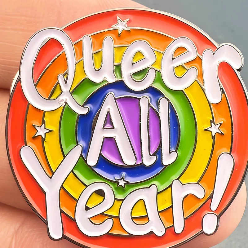 Queer All Year Flag Metal Soft Enamel Lapel Badge Pins Brooches
