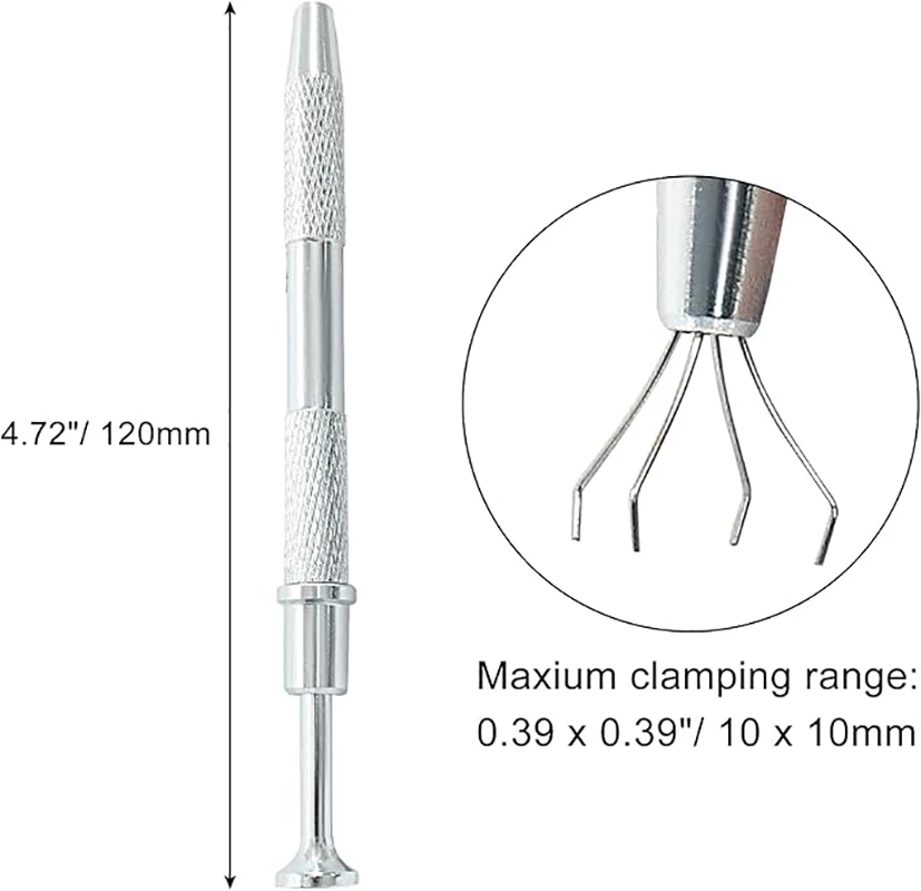 4-Claw Pick Up Tool Piercing Ball Grabber, Stainless Steel 4 Prongs Jewel & IC Chip Electronic Components Nails Clamping Tool