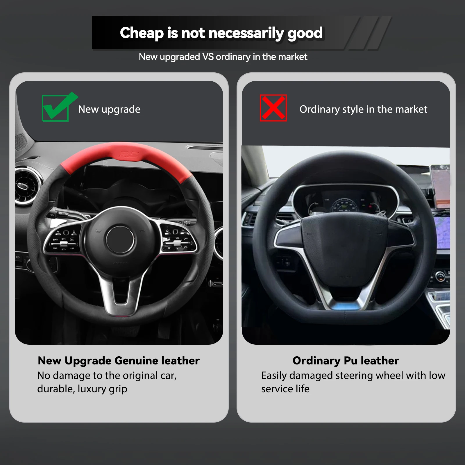 Universal Car Steering Wheel Cover Perforated Leather for O/D Type 14 1/2-15.5 inch Breathable Non-Slip Interior Accessories