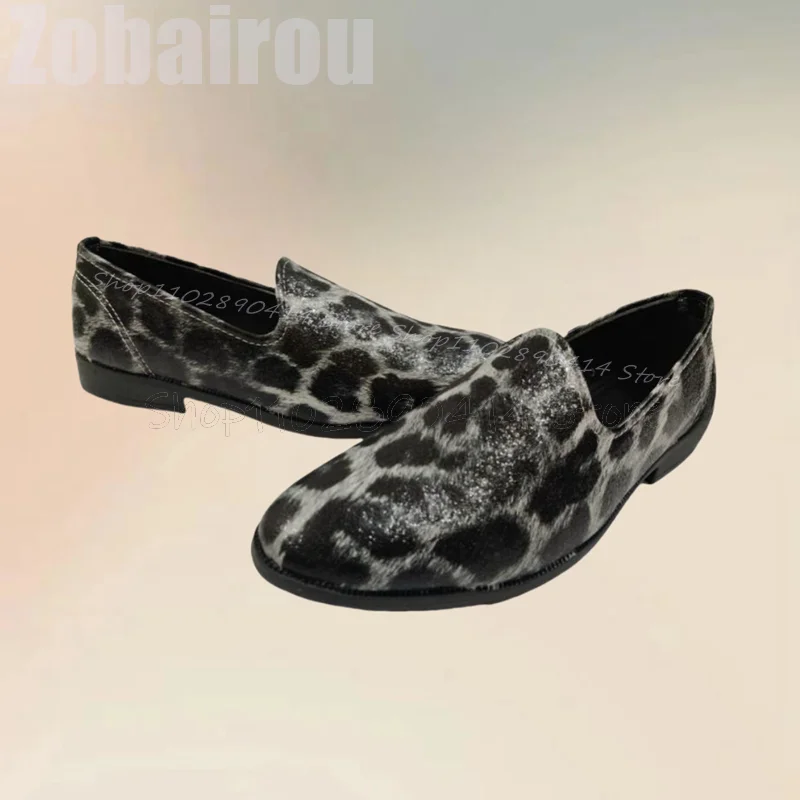 

Gray Black Leopard Print Low Top Men Loafers Fashion Slip On Men Shoes Luxurious Handmade Party Feast Banquet Men Casual Shoes
