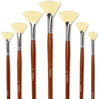 7pcs Fan Artist Bristle Paint Brush Set Natural Hog Bristle Hair Anti-Shedding Brush Tips Long Wooden Handle For Acrylic