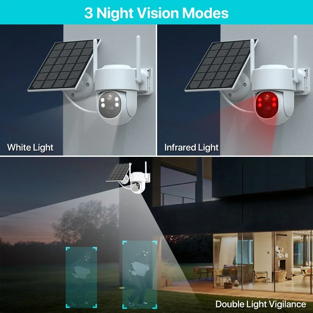 Panel Solar CCTV de seguridad con batería integrada, cámara humana PIR, cámara PTZ Solar de 4MP, cámara IP inalámbrica WiFi HD para exteriores