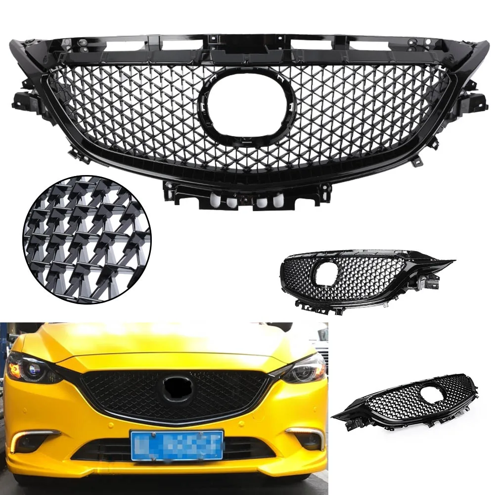 

Pop Black ABS Car Front Bumper Grill Upper Mesh Grille For 2017 2018 Mazda 6 GJ GL Atenza Touring