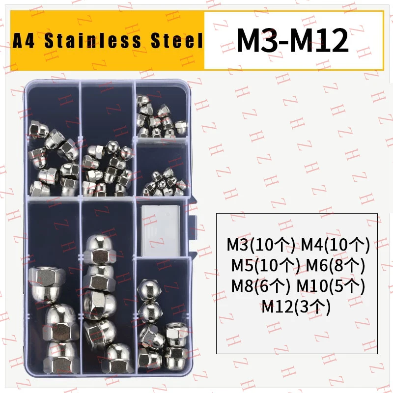 

U+ A4 Stainless Steel Dome Nuts Kit Metric Sizes M3 - M12 Acorn Cap Cover Nut Set【Wholesale private message sellers】