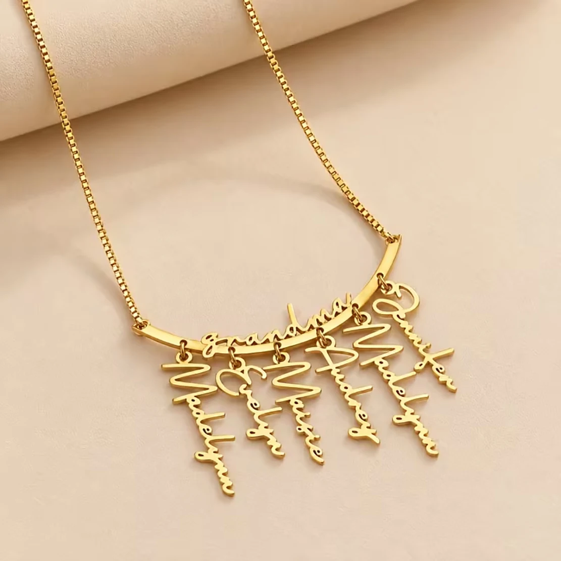 Haiyufly Custom Multiple Name Necklace for Women Family Personalized Stainless Steel Jewelry Choker Chain Mother Birthday Gift