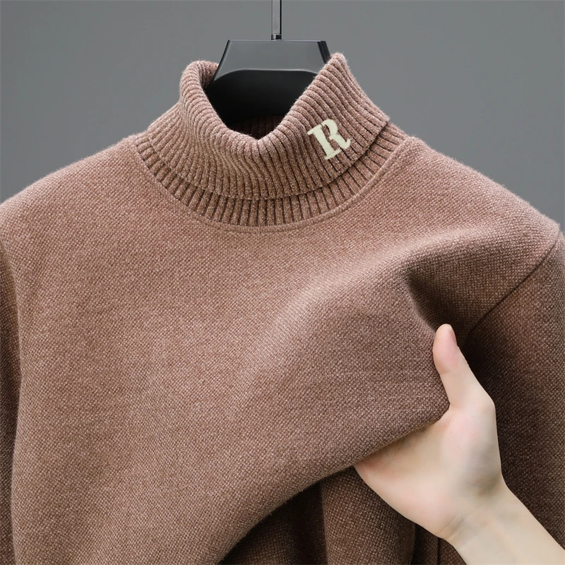 High end brand round neck sweater men's trendy designer new Korean casual R letter embroidery winter plush warm knit pullover