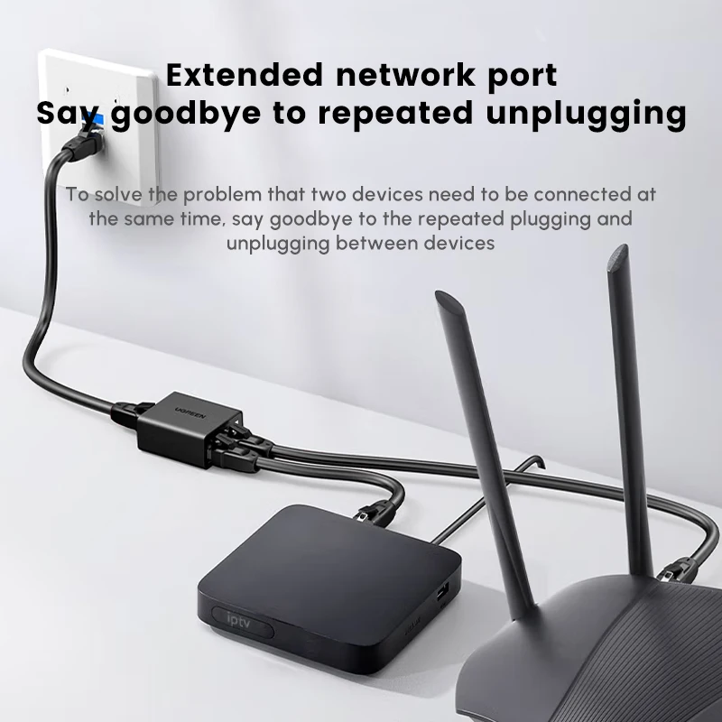 UGREEN RJ45 Ethernet Splitter 100Mbps Ethernet Splitter 1 to 2, Plug and Play, 2 Devices Simultaneously Networking