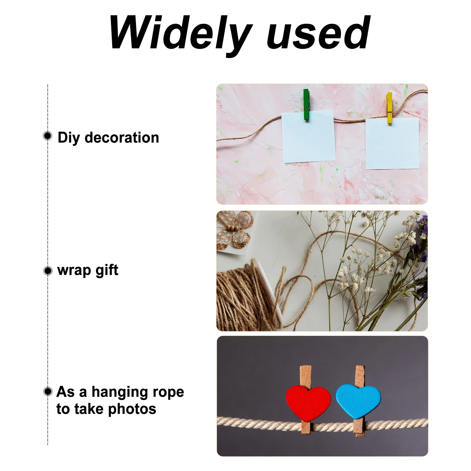 

2 Rolls Jute Twine DIY Craft Decor 2mm Rustic Burlap Unbreakable for Photo Wall Gift Wrapping and Home Decoration