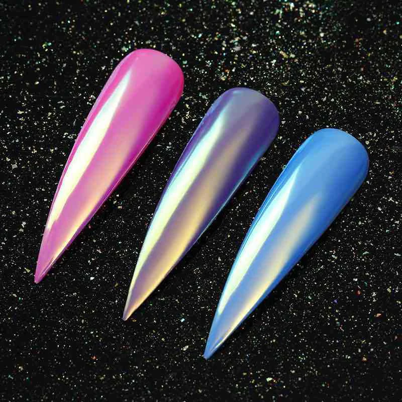 Aurora Polvere per unghie Effetto specchio Cromo Nail Art Sirena Arcobaleno Glitter Polvere per unghie olografica scintillante ultra fine 2024