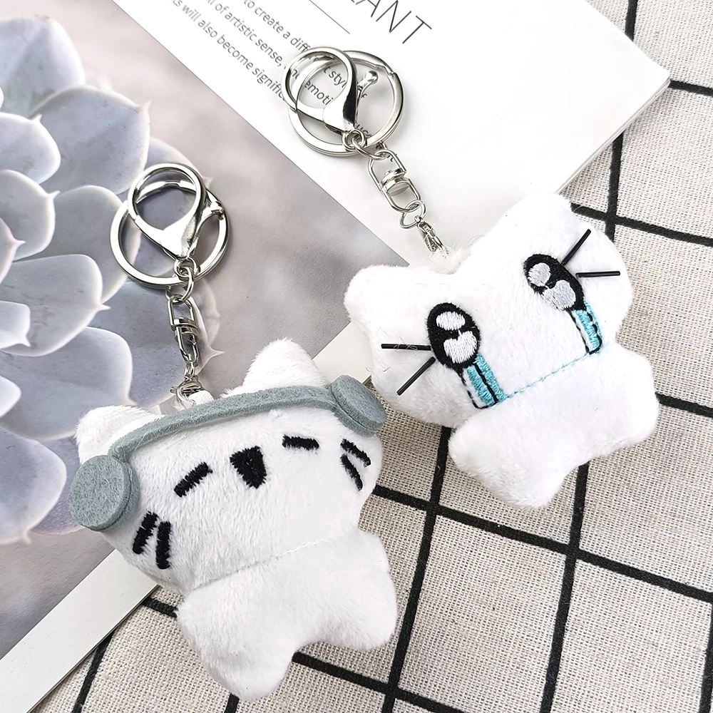 Cute Headphones Kitten Couple Keychain Mini Crying Cat Doll Plush Keyring Charms Backpack Decoration for Valentine's Day Gift