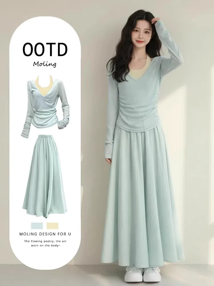 

Faionable High Waist Women's Spring Outfit Two-Piece Set Casual Sle Comfortable Fit High Quali Knitted Top And Pants