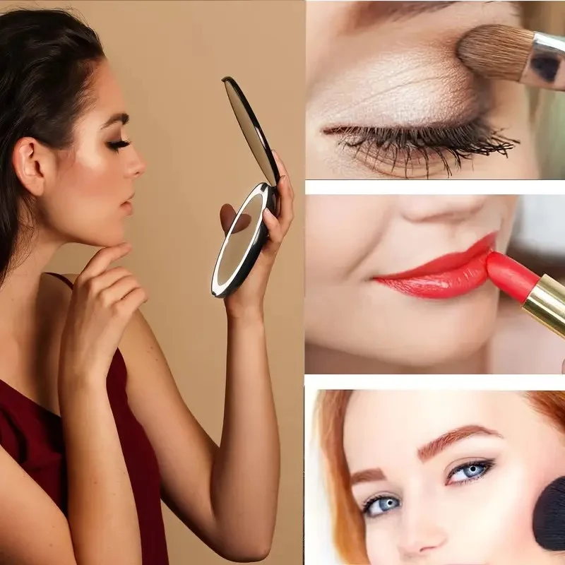 Specchio per trucco da viaggio a LED con ingrandimento 2X/5X con luce, specchio tascabile portatile ricaricabile compatto per donne e ragazze, regolabile