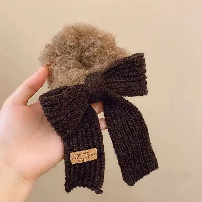 Autumn and Winter Gentle Knitted Wool Bow Hair Rope Girl\'s Sweet and Versatile Large Hair Ring Head Rope Hair Rubber Band