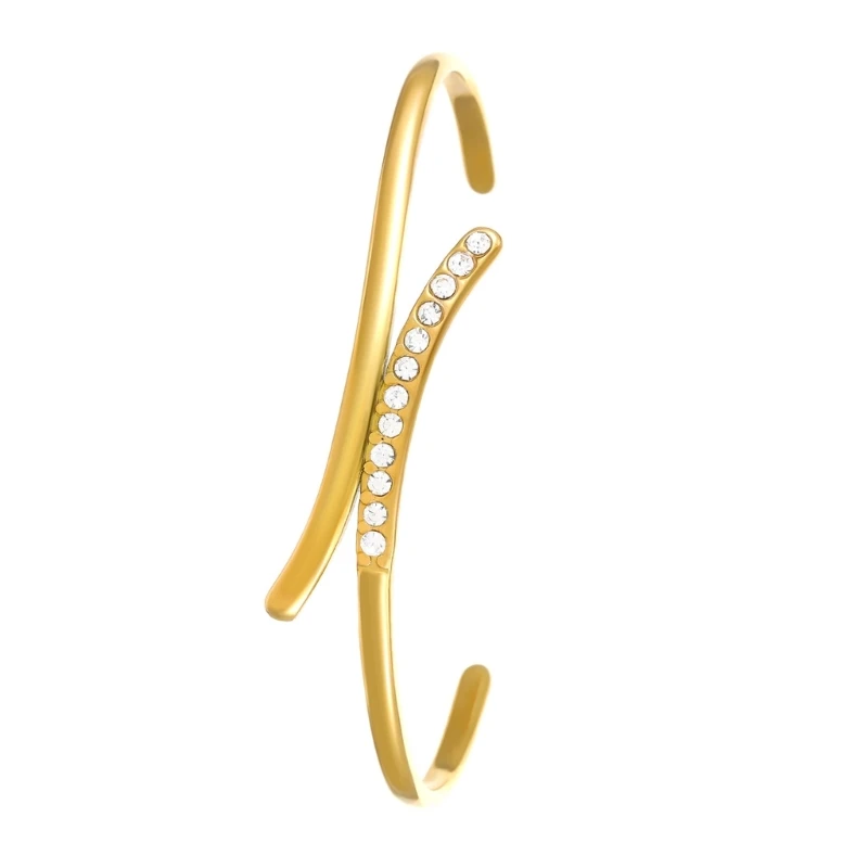 E0BF Vintage Inspired Minimalist Stainless Steel Cuff Bracelet Geometric Design 18K Gold Coated Sturdy Jewelry Gift For Her