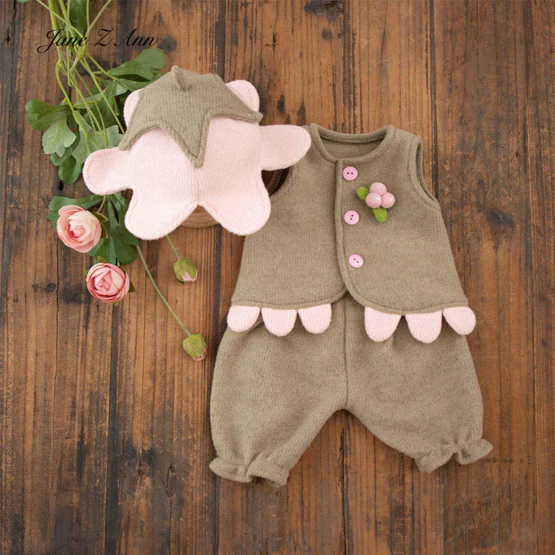 

Комплект детской одежды для фотосъемки с подсолнухом, реквизит для фотосессии новорожденных с шапкой с цветком, жилет и штаны, детская студийная одежда для мальчиков и девочек