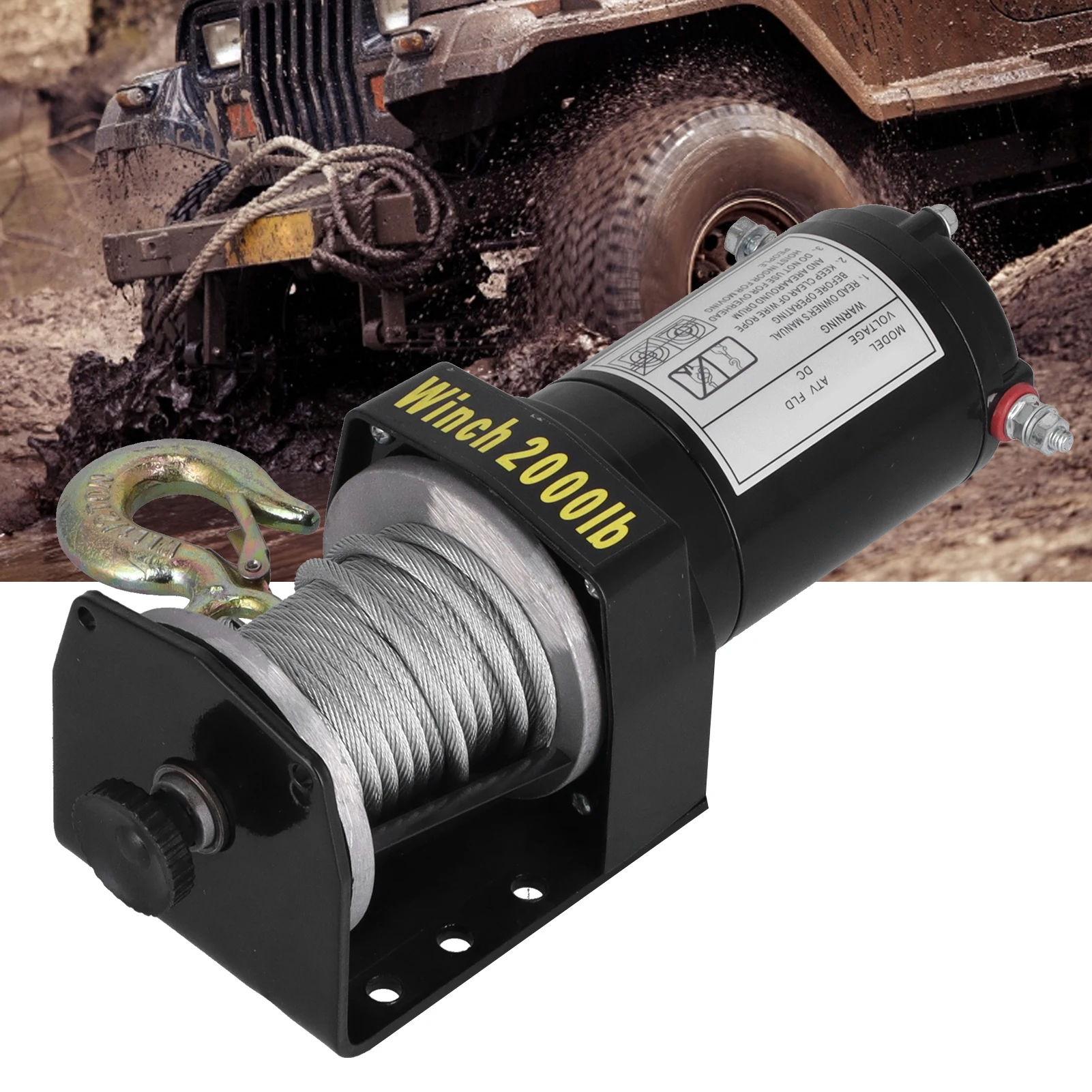 12V 2000LB Electric Winch Vehicle Traction Equipment with Wired Handle Switch 1.2KW 1.6HP Motor  Power Winch Electric Winch