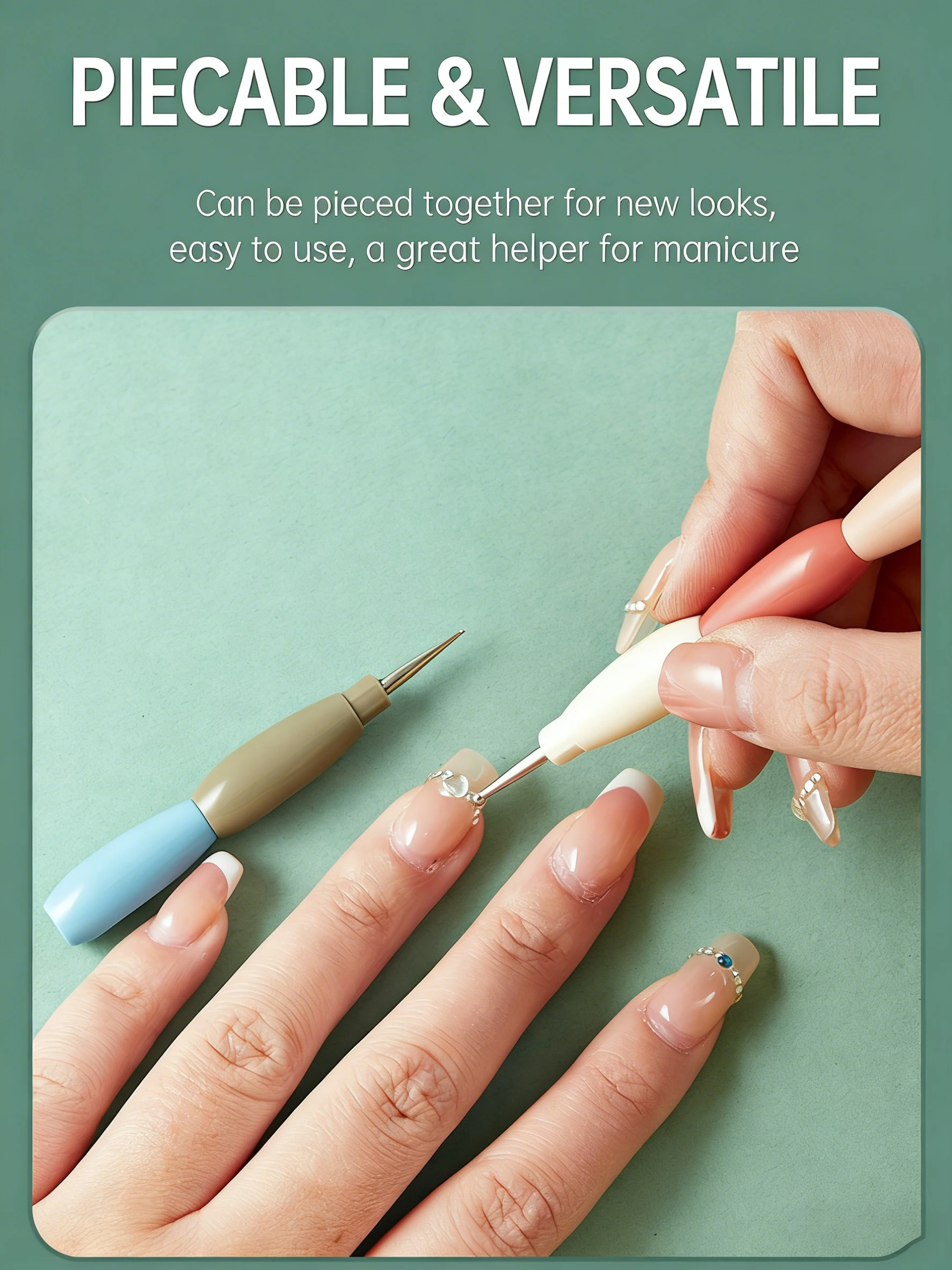 1/5 Stück ineinandergreifbare Nail-Art-Dotting-Stifte mit mehrfarbigem Griff, Liner zum Zeichnen von Blumen, Strass-Pickings, DIY-Maniküre-Werkzeuge – Detail 4