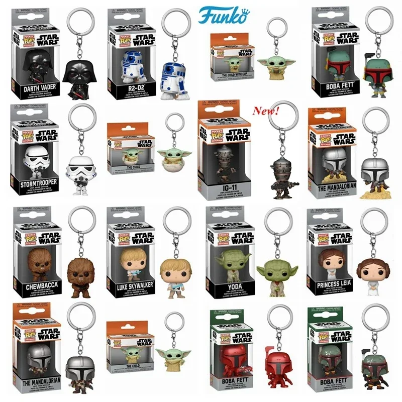 Funko 키 체인 스타 워즈 Mandalorian Stormtrooper 다스 베이더 요다 R2-D2 Chewbecca BOBA FETT IG-11 액션 피규어 장난감 열쇠 고리