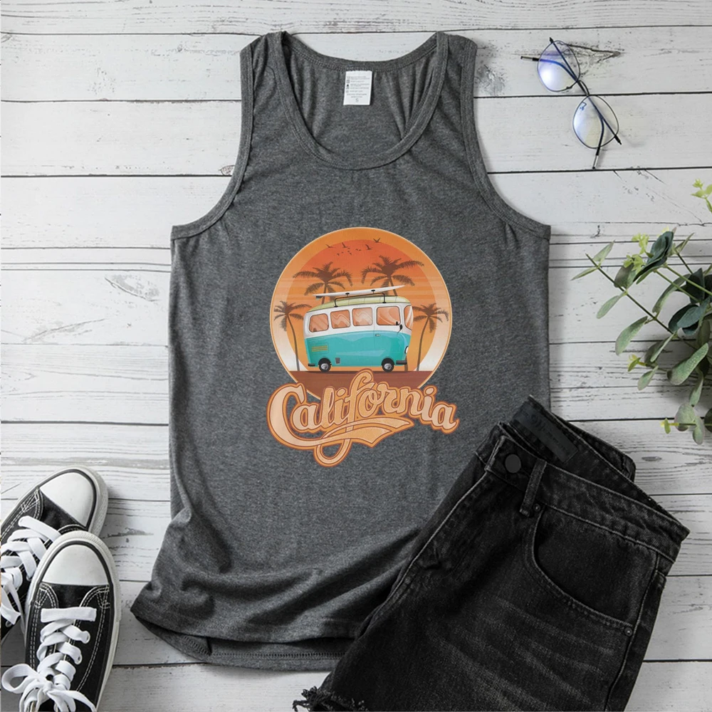 Seeyoushy Bus Coconut Sunset Print Summer New Women's Tank Top Casual Vacation Women's Top Y2K Aesthetic Streetwear Harajuku