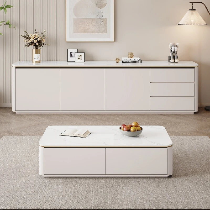 

Modern simple light luxury TV cabinet, pure solid wood rock slab height 60cm living room combination