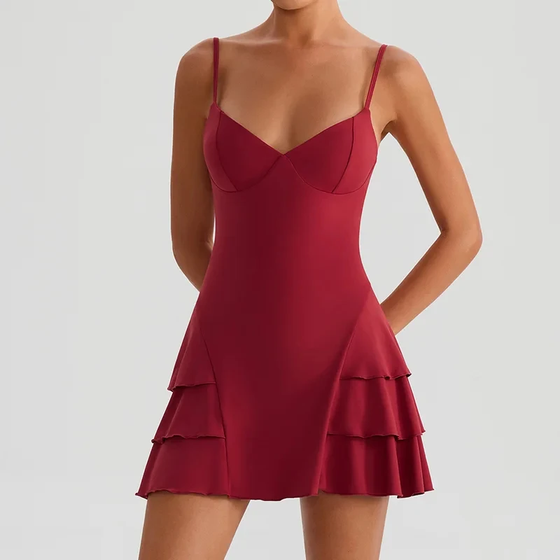 SharpStar Women's Ruffle Tennis Dress with Chest Pad Quick Dry Pickleball Dress with Built-in Shorts Breathable Badminton Dress