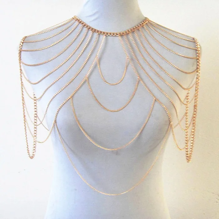 

SL European and American jewelry double shoulder necklace, hot-selling body chains body chains