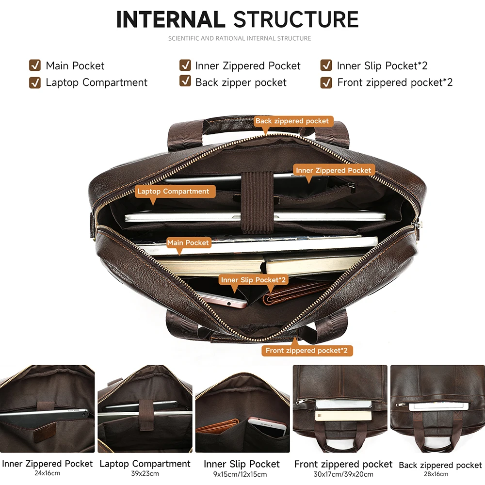 WESTAL Borsa per laptop in pelle al 100% 15.6 Valigette da uomo Borsa a tracolla in vera pelle per borse da uomo Borse firmate per documenti A4