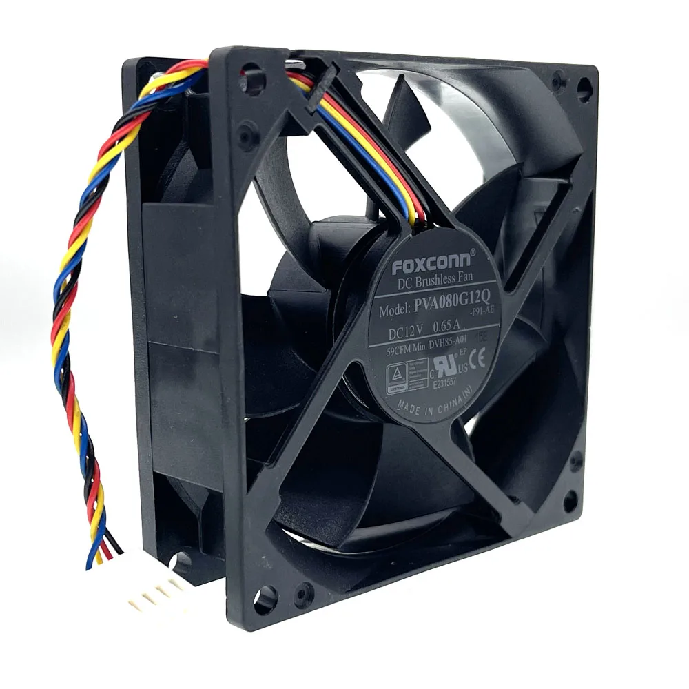 New 80mm 8025 12V PWM Cooling Fan,Foxconn PVA080G12Q DVH85-A01 80X80X25mm 59CFM 4Wire 4Pin Cooler for Server Inverter Computer