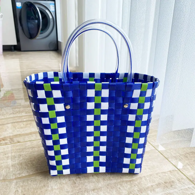 Plastic Storage Baskets Shopping Home Vegetable Bath  Picnic Hand  Woven Bags Pets