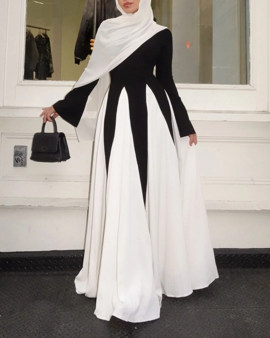 Adore personalizado temperamento novo preto e branco emenda elegante deusa banquete socialite ocasião especial vestido de noite