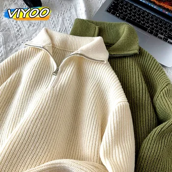 גברים של נשים Y2k turleneck סוודר גברים נשים לסרוג מעיל סווטשירטים לגברים עם רוכסן חורף קוריאני