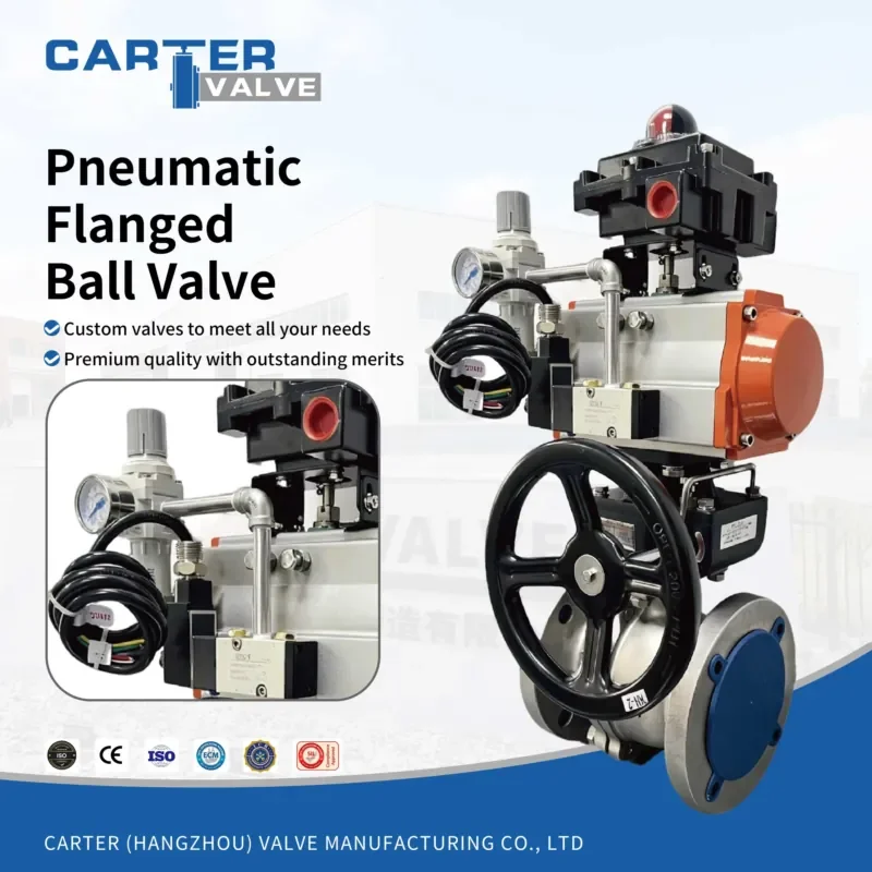 Carter Pneumatic Flanged Ball Valve Stainless Steel Lockable Stem Blowout Proof Sulfur-containing AC220V Outdoor IP67 CE