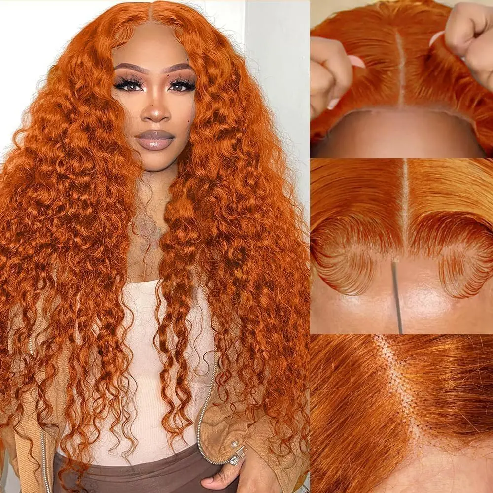 13x6 HD 30 Inch Ginger Orange Lace Front Wig Loose Deep Wave Curly Lace Front Human Hair Wigs Water Wave 13x4 Lace Frontal Wigs image 4