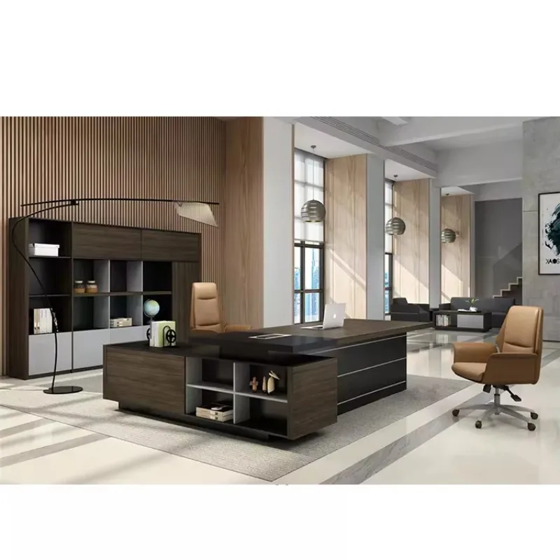 Mesa executiva de madeira maciça de alta qualidade, moderna e luxuosa, mesa executiva com gavetas