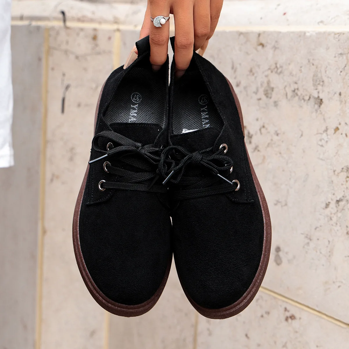 Damen Vintage Wildleder Schnürschuhe mit Niedrigem Blockabsatz Rutschfeste Sohle Lässige Tägliche Gehmode Knöchelhohe Stiefel – Detail 3
