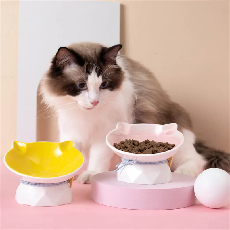 Cute Ceramic Cat Pet Bowls Puppy Food Bowl Non-slip Water Tilt Feeder Dish Tableware Pet Feeding Bowl Pet Supplies