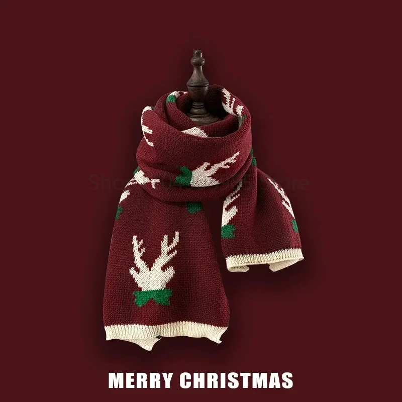 Estilo de natal elemento vermelho cachecol para mulheres tendência malha estudante casal cachecóis quentes xale acessórios de roupas presente